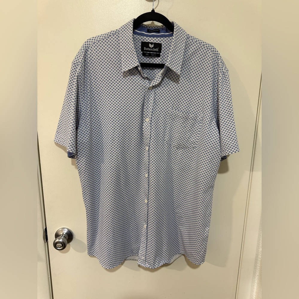 Buttercloth Men's Button-Down Shirt. Tall Fit 2XL Icy Cotton Knit Garment Luxury